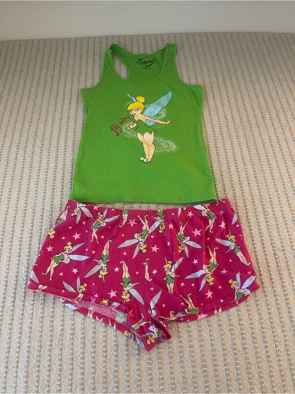 Disney Tinker Bell Tank Top & Printed Shorts Pajama Set 100% Cotton Size: Large